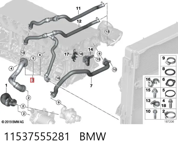 Przewód (króciec) układu chłodzenia 11537555281 BMW