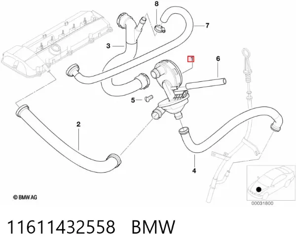 Zawór PCV odpowietrzający silnik 11611432558 BMW