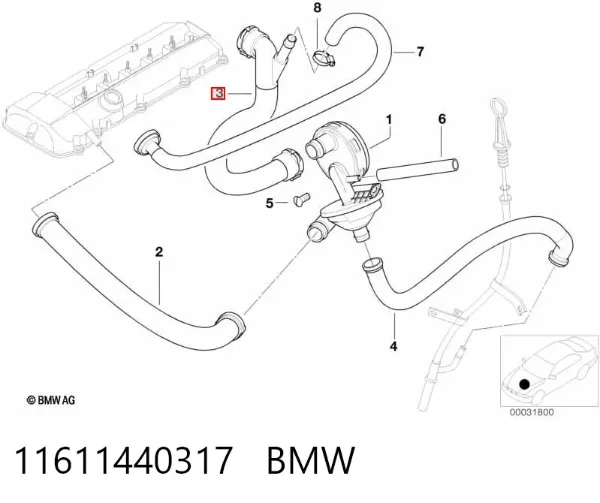 Króciec wentylacji kadłuba (separatora oleju) 11611440317 BMW