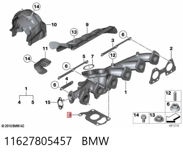 Uszczelka kolektora wydechowego dolna 11627805457 BMW