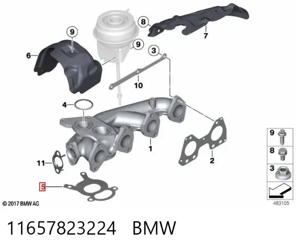 Uszczelka turbiny doładowania, dopływ 11657823224 BMW