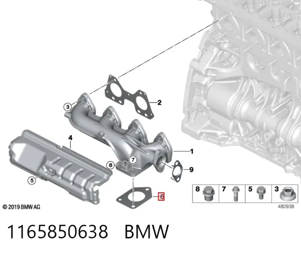 Uszczelka rury odbiornika tłumika 1165850638 BMW