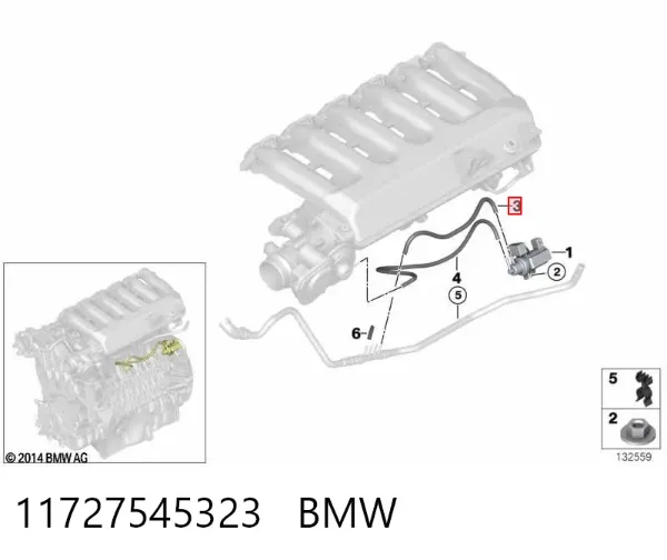 Króciec wentylacji kadłuba (separatora oleju) 11727545323 BMW