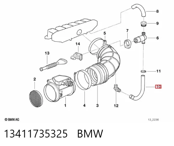Króciec wentylacji kadłuba (separatora oleju) 13411735325 BMW