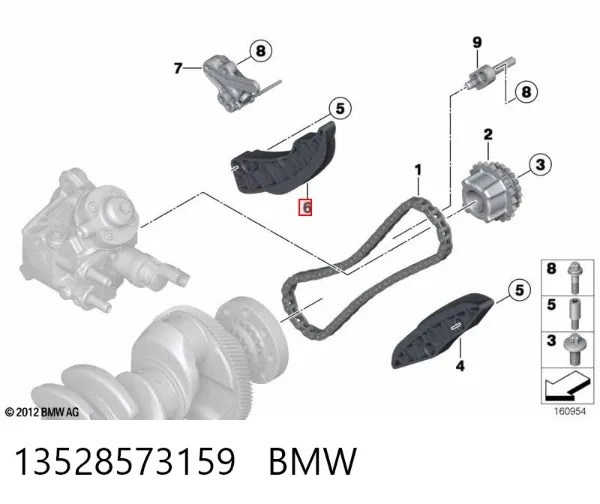 Tłumik drgań łańcucha rozrządu, prawy 13528573159 BMW