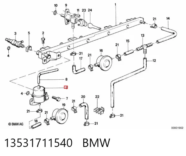 Regulator ciśnienia paliwa w listwie paliwowej 13531711540 BMW