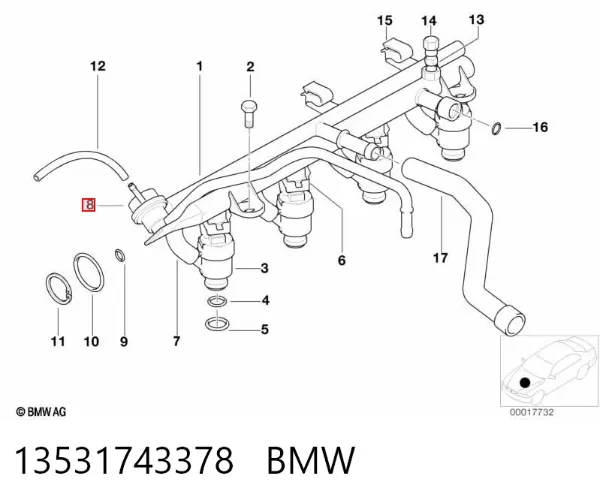 Regulator ciśnienia paliwa w listwie paliwowej 13531743378 BMW