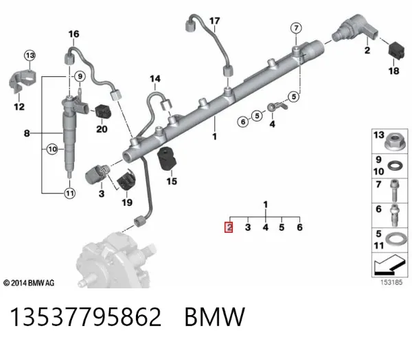 Regulator ciśnienia paliwa w listwie paliwowej 13537795862 BMW