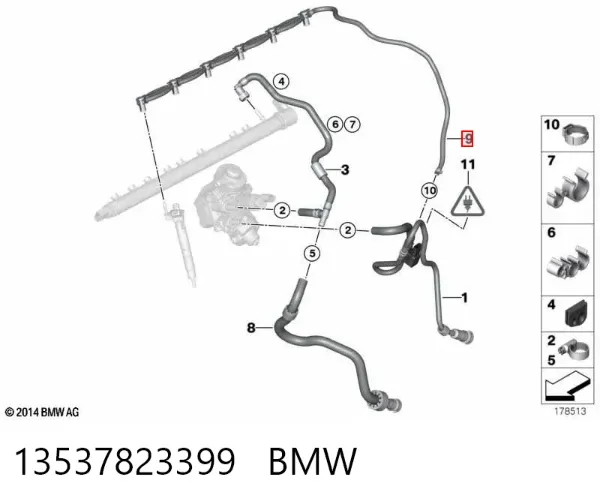 Rurka paliwa, zwrotna od wtryskiwaczy 13537823399 BMW