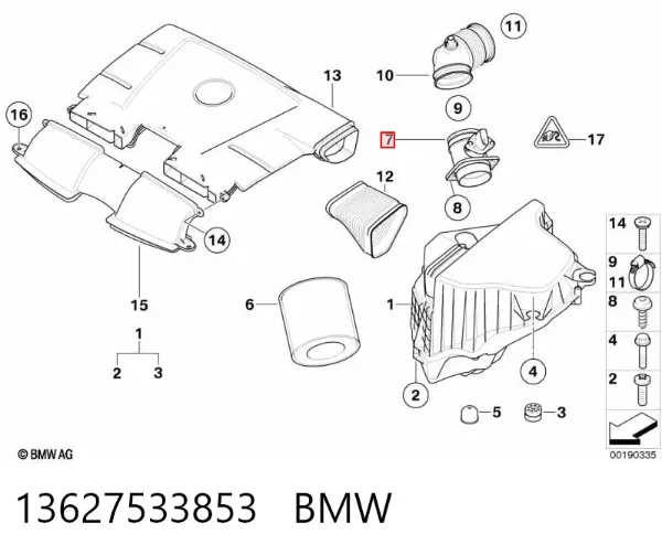 Czujnik przepływu powietrza, przepływomierz powietrza M.A.F. 13627533853 BMW