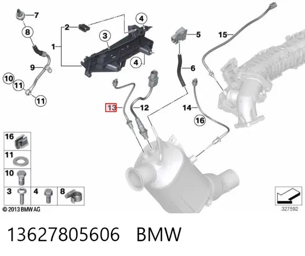 Czujnik temperatury spalin, po katalizatorze 13627805606 BMW