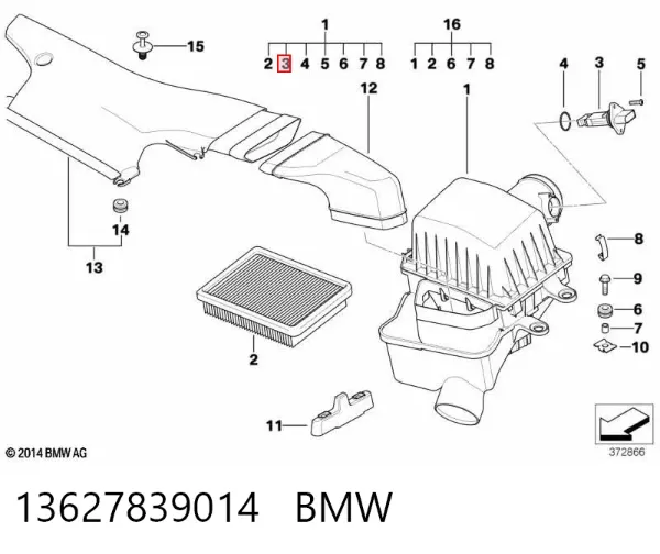Czujnik przepływu powietrza, przepływomierz powietrza M.A.F. 13627839014 BMW