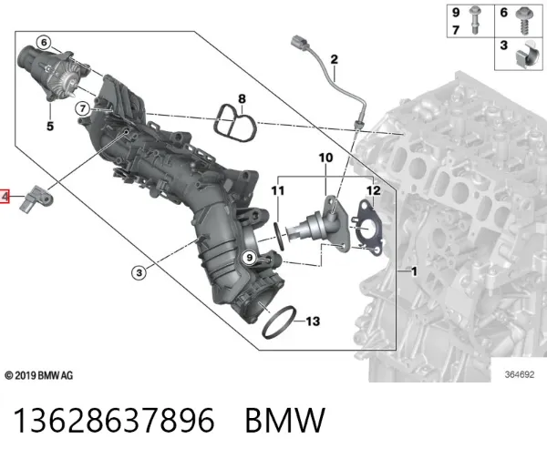 Czujnik ciśnienia doładowania (powietrza w turbinę) 13628637896 BMW