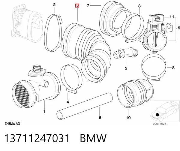 Króciec powietrza, przepływomierz 13711247031 BMW
