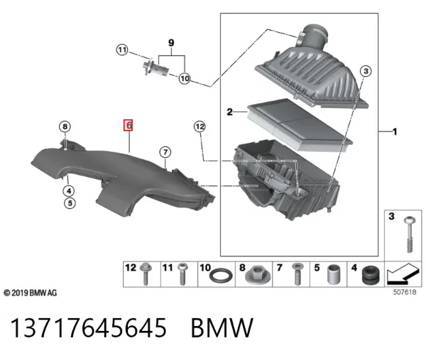 Króciec powietrza, wlot filtra powietrznego 13717645645 BMW