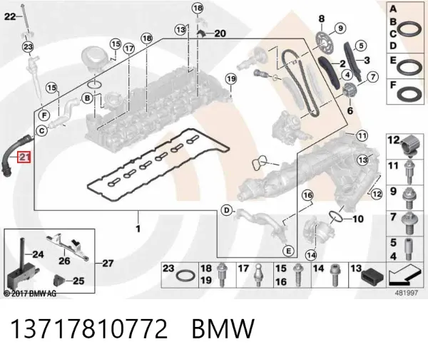 Króciec wentylacji kadłuba (separatora oleju) 13717810772 BMW