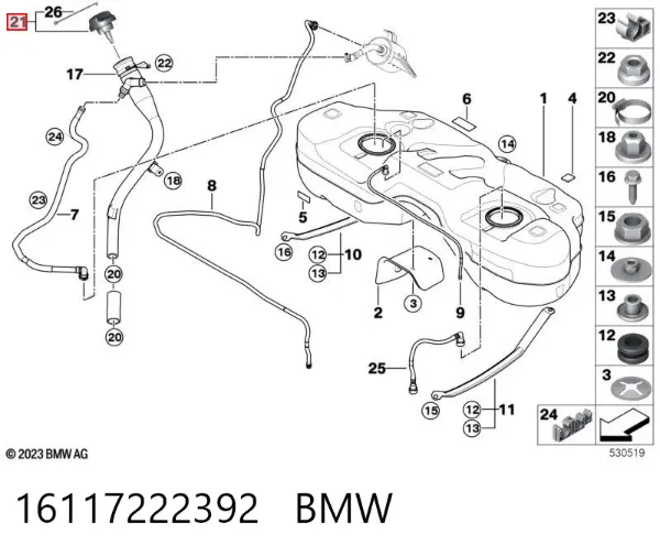 Korek wlewu paliwa 16117222392 BMW