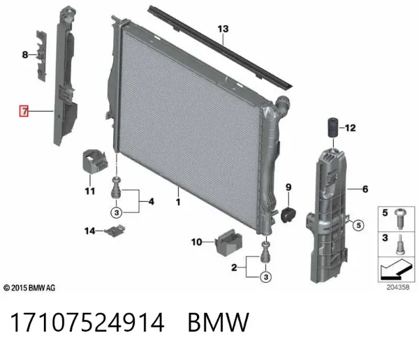 Uchwyt chłodnicy prawy 17107524914 BMW