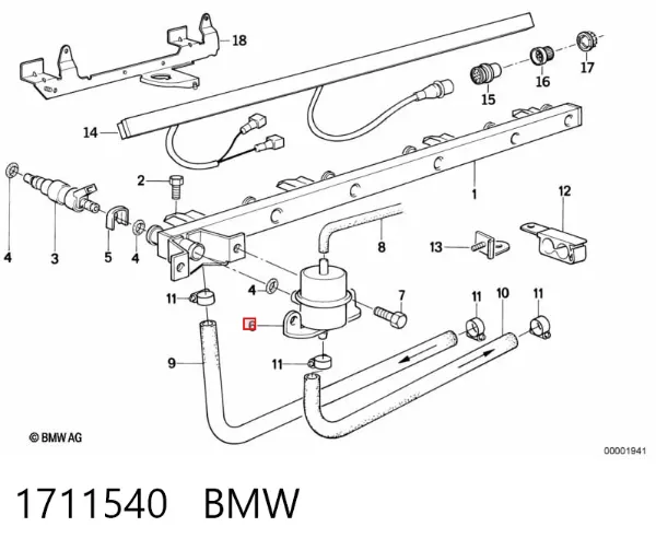 Regulator ciśnienia paliwa w listwie paliwowej 1711540 BMW
