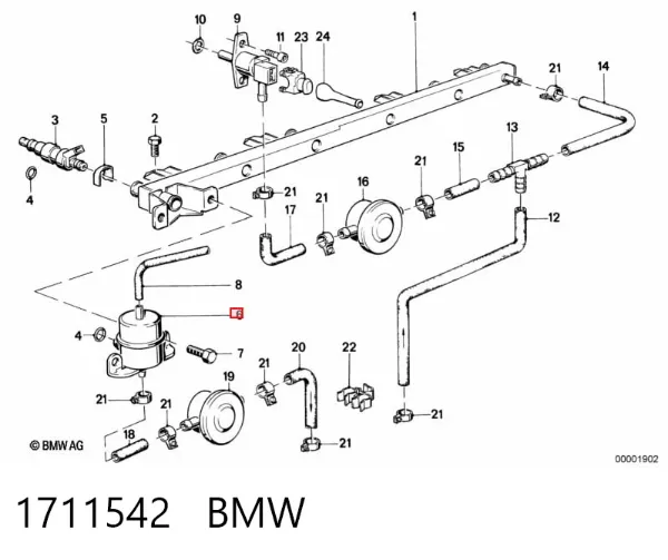 Regulator ciśnienia paliwa w listwie paliwowej 1711542 BMW