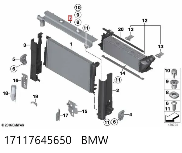 Ramka mocowania chłodnicy, górna część 17117645650 BMW