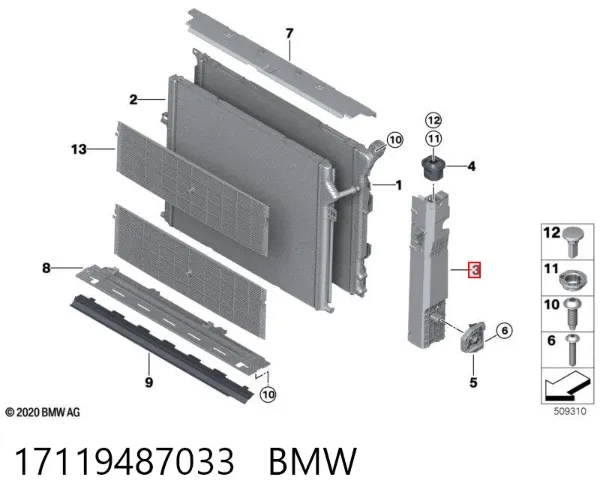 Uchwyt chłodnicy prawy 17119487033 BMW