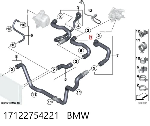 Przewód (króciec) chłodnicy górny 17122754221 BMW