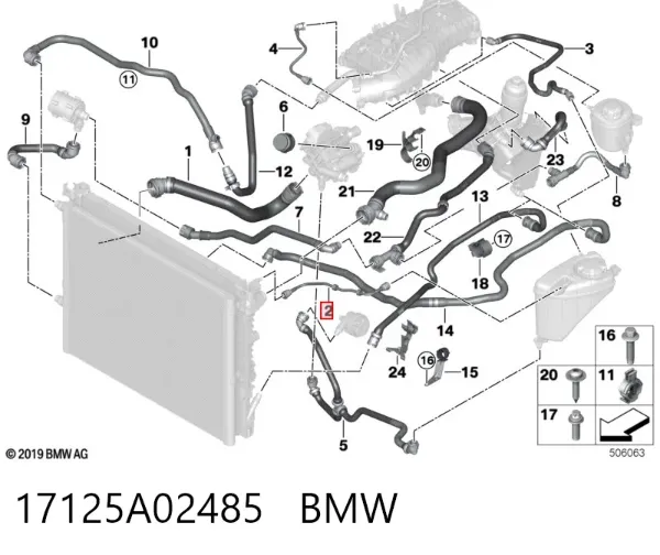 Przewód (króciec) układu chłodzenia 17125A02485 BMW