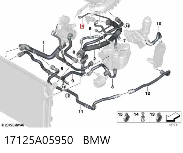 Przewód (króciec) układu chłodzenia 17125A05950 BMW