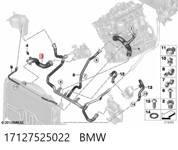 Przewód (króciec) chłodnicy dolny 17127525022 BMW