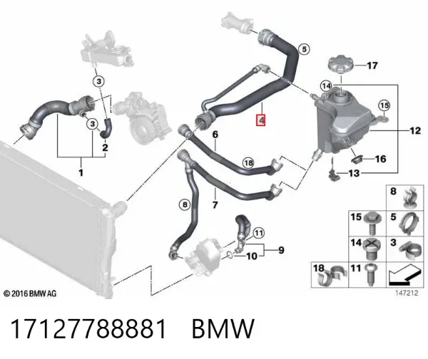 Przewód (króciec) chłodnicy górny 17127788881 BMW
