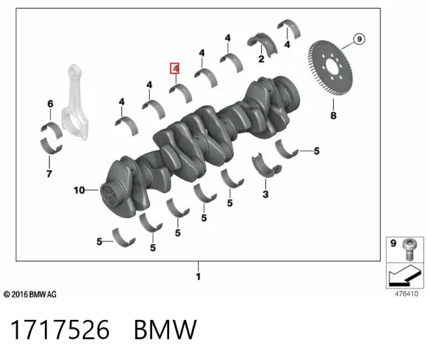 Panewki główne wału korbowego, zestaw, standardowe (STD) 1717526 BMW
