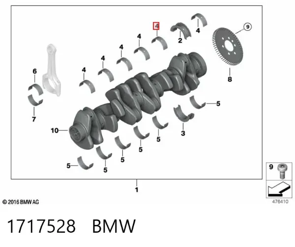 Panewki główne wału korbowego, zestaw, standardowe (STD) 1717528 BMW