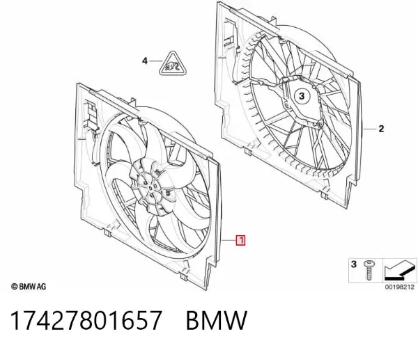 Dyfuzor chłodnicy, w komplecie z silnikiem i wirnikiem 17427801657 BMW