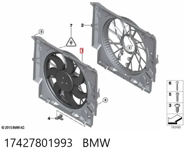 Dyfuzor chłodnicy, w komplecie z silnikiem i wirnikiem 17427801993 BMW