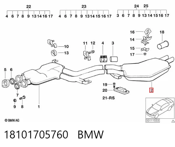 Tłumik, tylna część 18101705760 BMW