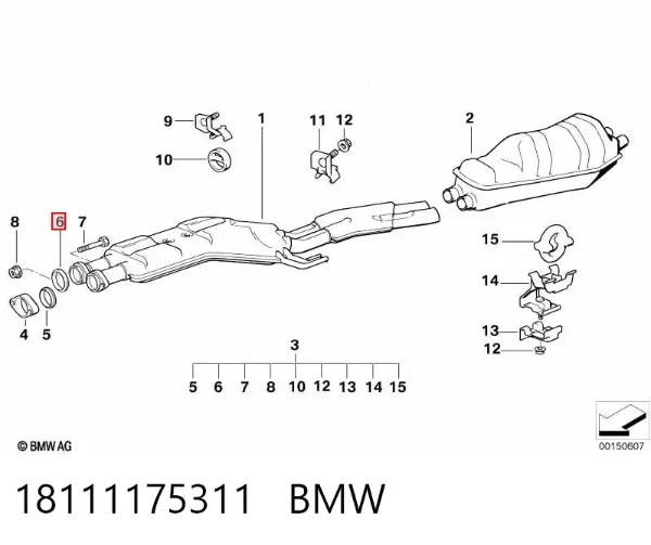 Uszczelka rury odbiornika tłumika 18111175311 BMW