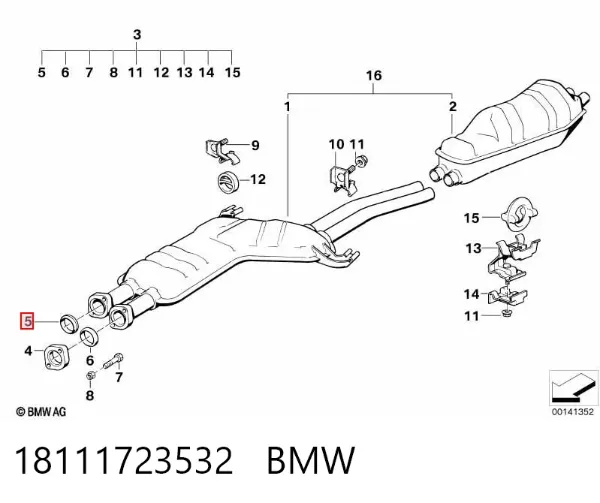 Uszczelka rury odbiornika tłumika 18111723532 BMW