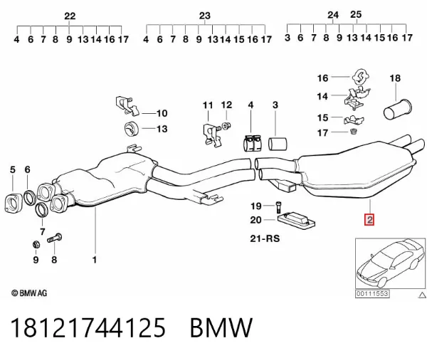 Tłumik, tylna część 18121744125 BMW