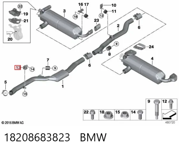 Uchwyt rury dolotowej tłumika 18208683823 BMW