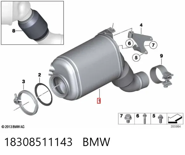 Filtr cząstek stałych układu wydechowego 18308511143 BMW