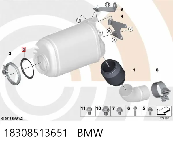 Uszczelka filtra cząstek stałych przednia 18308513651 BMW