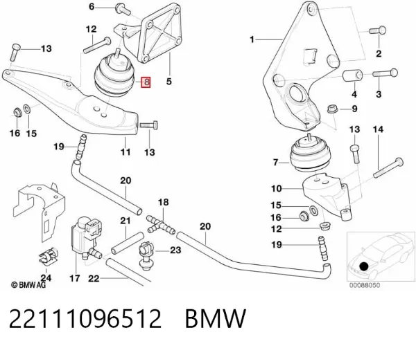 Poduszka (podpora) silnika prawa 22111096512 BMW