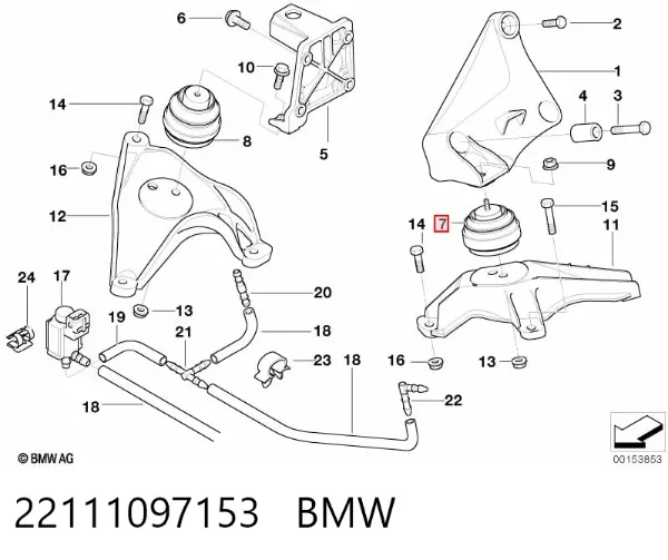 Poduszka (podpora) silnika lewa 22111097153 BMW