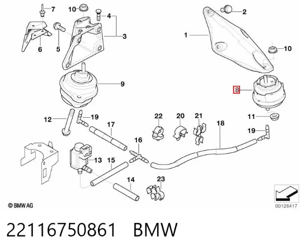 Poduszka (podpora) silnika lewa 22116750861 BMW