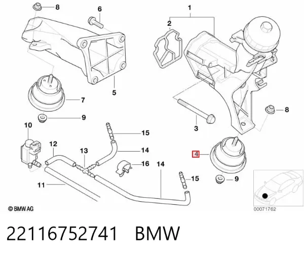 Poduszka (podpora) silnika lewa 22116752741 BMW