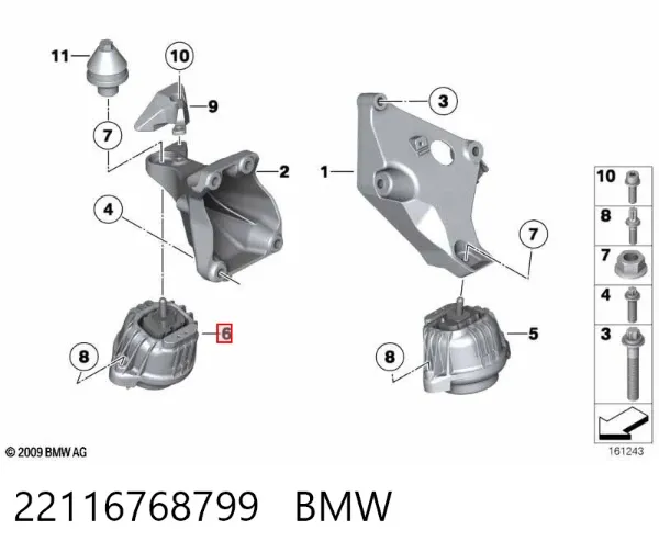 Poduszka (podpora) silnika lewa 22116768799 BMW