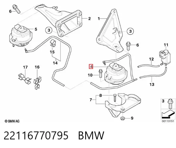 Poduszka (podpora) silnika lewa 22116770795 BMW