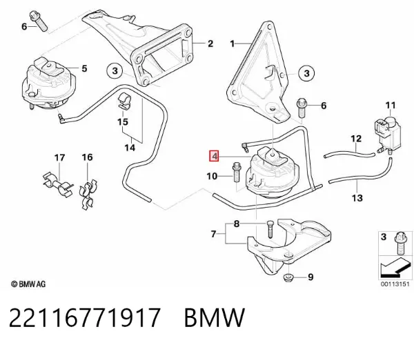 Poduszka (podpora) silnika lewa 22116771917 BMW