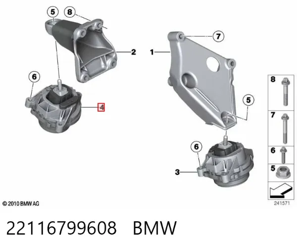 Poduszka (podpora) silnika prawa 22116799608 BMW